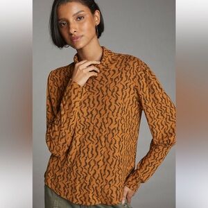 Anthropologie Puff Shoulder Turtleneck XL Top Long Sleeve Animal Tiger Print